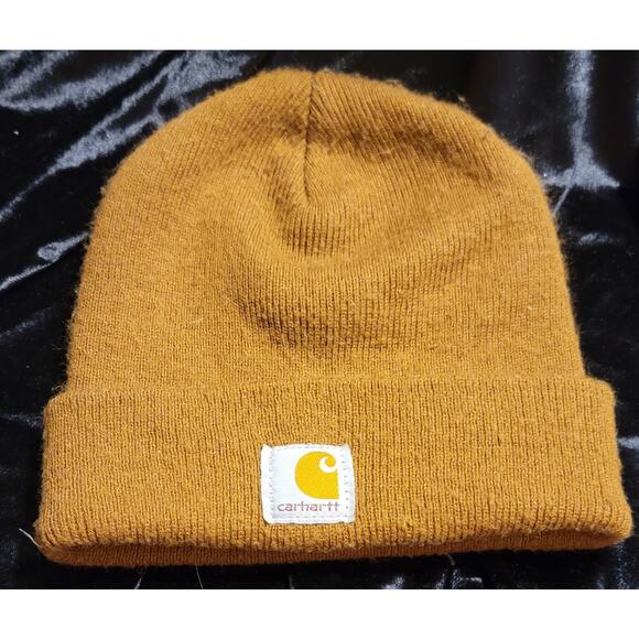 Carhartt Brown Knit Beanie Youth Size Logo Warm Hat - Picture 1 of 5